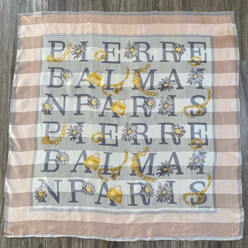 Vintage Balmain Silk Scarf -Jewelry, Handbags, Floral Print